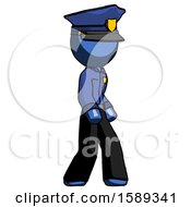 Poster, Art Print Of Blue Police Man Walking Turned Right Front View