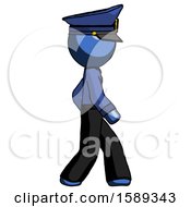 Blue Police Man Walking Right Side View