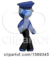 Poster, Art Print Of Blue Police Man Walking Away Direction Right View