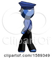 Poster, Art Print Of Blue Police Man Walking Away Direction Left View
