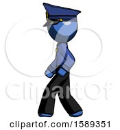 Poster, Art Print Of Blue Police Man Walking Left Side View