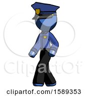 Poster, Art Print Of Blue Police Man Man Walking Turned Left Front View