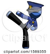 Blue Police Man Ninja Kick Left