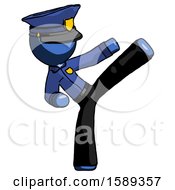 Poster, Art Print Of Blue Police Man Ninja Kick Right