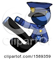 Blue Police Man Flying Ninja Kick Left