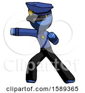 Poster, Art Print Of Blue Police Man Martial Arts Punch Left