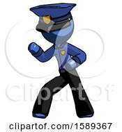 Blue Police Man Martial Arts Defense Pose Left