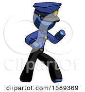 Blue Police Man Martial Arts Defense Pose Right