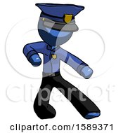 Poster, Art Print Of Blue Police Man Karate Defense Pose Right
