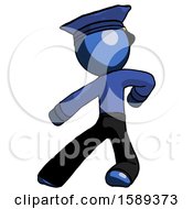 Blue Police Man Karate Defense Pose Left