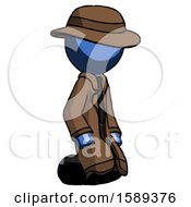 Poster, Art Print Of Blue Detective Man Kneeling Angle View Right