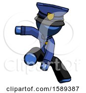 Blue Police Man Action Hero Jump Pose