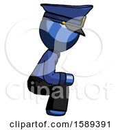 Poster, Art Print Of Blue Police Man Squatting Facing Right