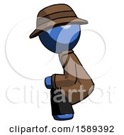 Poster, Art Print Of Blue Detective Man Squatting Facing Left