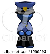 Poster, Art Print Of Blue Police Man Squatting Facing Front