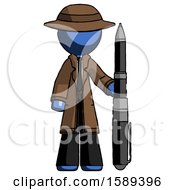 Poster, Art Print Of Blue Detective Man Holding Large Pen
