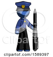 Blue Police Man Holding Large Pen