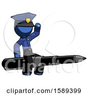 Poster, Art Print Of Blue Police Man Riding A Pen Like A Giant Rocket