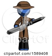 Blue Detective Man Posing Confidently With Giant Pen