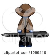 Poster, Art Print Of Blue Detective Man Weightlifting A Giant Pen