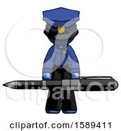 Blue Police Man Weightlifting A Giant Pen