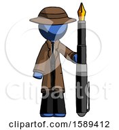 Poster, Art Print Of Blue Detective Man Holding Giant Calligraphy Pen
