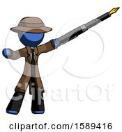 Poster, Art Print Of Blue Detective Man Pen Is Mightier Than The Sword Calligraphy Pose