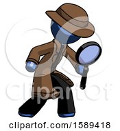 Poster, Art Print Of Blue Detective Man Inspecting With Large Magnifying Glass Right