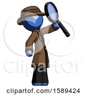 Poster, Art Print Of Blue Detective Man Inspecting With Large Magnifying Glass Facing Up
