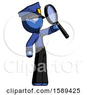 Poster, Art Print Of Blue Police Man Inspecting With Large Magnifying Glass Facing Up