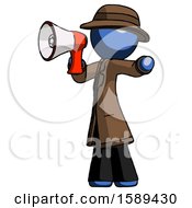 Poster, Art Print Of Blue Detective Man Shouting Into Megaphone Bullhorn Facing Left