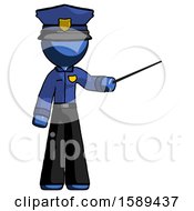Blue Police Man Teacher Or Conductor With Stick Or Baton Directing