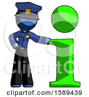 Blue Police Man With Info Symbol Leaning Up Against It