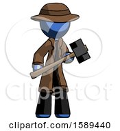 Poster, Art Print Of Blue Detective Man With Sledgehammer Standing Ready To Work Or Defend