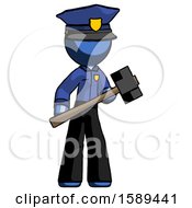 Poster, Art Print Of Blue Police Man With Sledgehammer Standing Ready To Work Or Defend