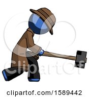 Poster, Art Print Of Blue Detective Man Hitting With Sledgehammer Or Smashing Something