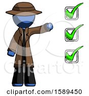 Poster, Art Print Of Blue Detective Man Standing By List Of Checkmarks