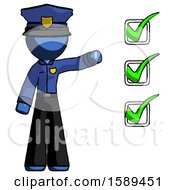 Poster, Art Print Of Blue Police Man Standing By List Of Checkmarks