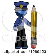 Blue Police Man With Large Pencil Standing Ready To Write