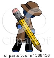 Poster, Art Print Of Blue Detective Man Writing With Large Pencil