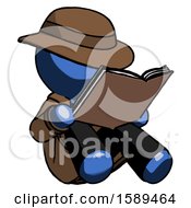 Blue Detective Man Reading Book While Sitting Down
