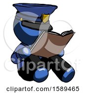 Blue Police Man Reading Book While Sitting Down