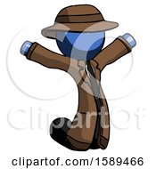 Poster, Art Print Of Blue Detective Man Jumping Or Kneeling With Gladness