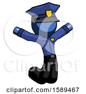 Poster, Art Print Of Blue Police Man Jumping Or Kneeling With Gladness