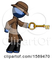 Poster, Art Print Of Blue Detective Man With Big Key Of Gold Opening Something