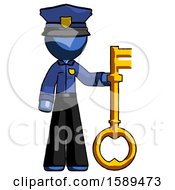 Blue Police Man Holding Key Made Of Gold