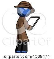 Poster, Art Print Of Blue Detective Man Looking At Tablet Device Computer Facing Away