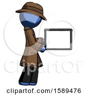Poster, Art Print Of Blue Detective Man Show Tablet Device Computer To Viewer Blank Area