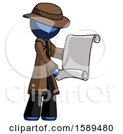Poster, Art Print Of Blue Detective Man Holding Blueprints Or Scroll