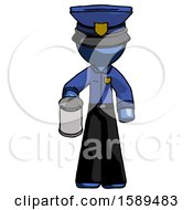 Poster, Art Print Of Blue Police Man Begger Holding Can Begging Or Asking For Charity